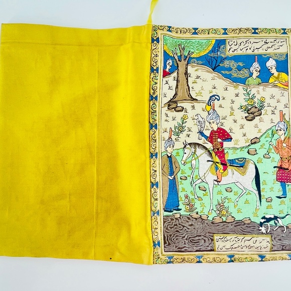 Silk Book Cover with Scene of Royal India with Horse Falcon on a Hill 11 x 15" - Picture 6 of 8